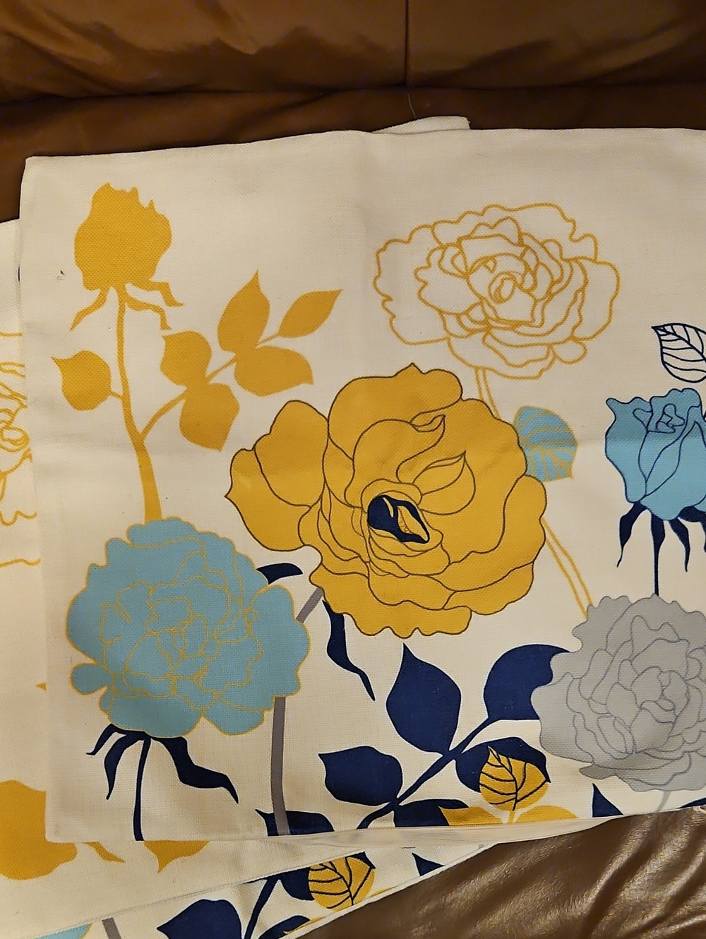 Floral Rose Pillow Covers in Yellow, Blue & Gray - Elegant Bedding Accent